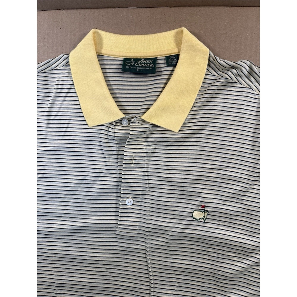 Amen Corner Masters Golf Polo Blue Yellow Stripe Short Sleeve XL, Cotton